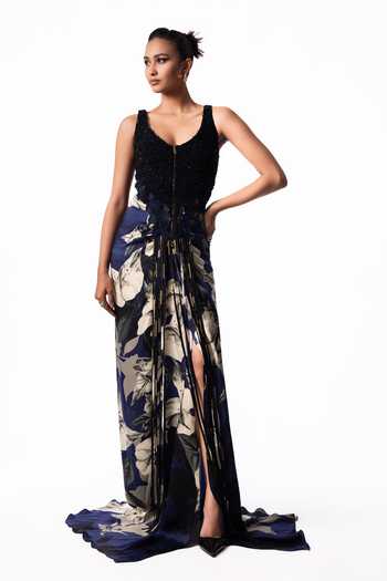 Buy Nupur Kanoi Blue Chiffon, Crepe, Satin Sequins, Beads, Printed Slit Cape With Skirt Set Online at Aza Fashions Buy_Nupur Kanoi_Blue Chiffon, Crepe, Satin Sequins, Beads, Printed Slit Cape With Skirt Set _Online_at_Aza_Fashions