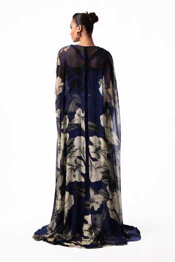Nupur Kanoi Printed Chiffon Slit Cape With Skirt Set