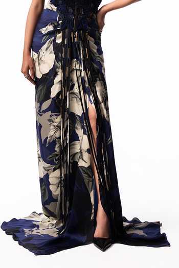 Nupur Kanoi Blue Chiffon, Crepe, Satin Sequins, Beads, Printed Slit Cape With Skirt Set at Aza Fashions Nupur Kanoi_Blue Chiffon, Crepe, Satin Sequins, Beads, Printed Slit Cape With Skirt Set _at_Aza_Fashions