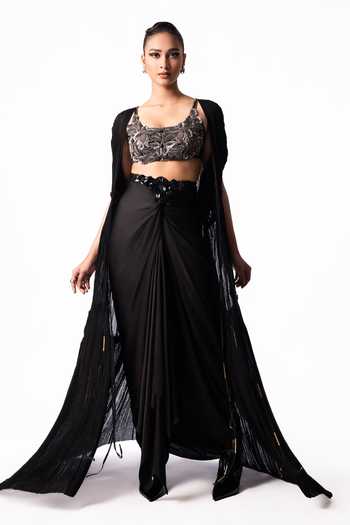 Nupur Kanoi Crushed Chiffon Jacket With Knot Skirt Set