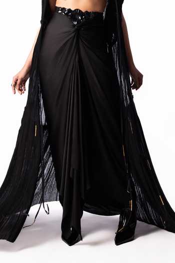 Buy Nupur Kanoi Black Chiffon, Crepe, Lycra, Satin Open Neck Crushed Jacket With Knot Skirt Set Online at Aza Fashions Buy_Nupur Kanoi_Black Chiffon, Crepe, Lycra, Satin Open Neck Crushed Jacket With Knot Skirt Set _Online_at_Aza_Fashions