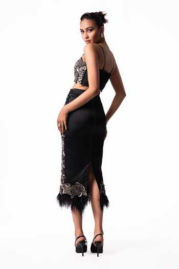 Nupur Kanoi Embroidered Bustier With Feather Pencil Skirt
