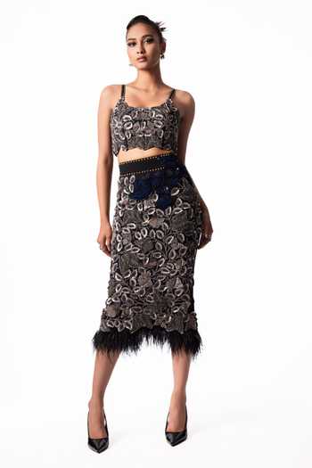 Nupur Kanoi Embroidered Bustier With Feather Pencil Skirt