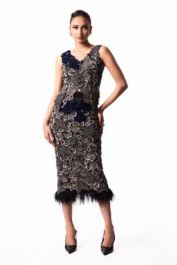 Nupur Kanoi Embroidered Bougain Top & Pencil Skirt Set