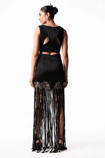 Nupur Kanoi Silver Crepe, Lycra V-neck Embroidered Bougain Top With Sequin Mini Skirt Online at Aza Fashions Nupur Kanoi_Silver Crepe, Lycra V-neck Embroidered Bougain Top With Sequin Mini Skirt _Online_at_Aza_Fashions