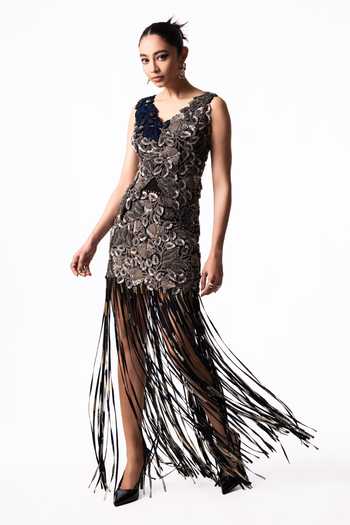 Nupur Kanoi Embroidered Bougain Top With Sequin Mini Skirt