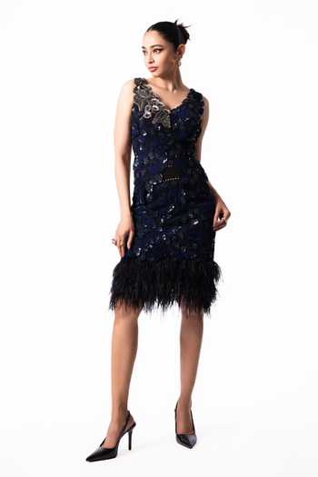 Nupur Kanoi Embroidered Bougain Top With Sequin Feather Skirt