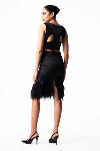 Nupur Kanoi Embroidered Bougain Top With Sequin Feather Skirt