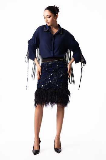 Nupur Kanoi Studded Drawstring Shirt & Pencil Skirt Set