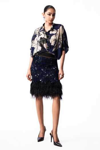 Nupur Kanoi Studded Peplum Shirt With Pencil Skirt