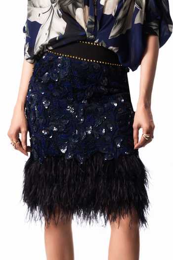 Buy Nupur Kanoi Blue Crepe, Lycra Collared Neck Studded Peplum Shirt With Pencil Skirt Online at Aza Fashions Buy_Nupur Kanoi_Blue Crepe, Lycra Collared Neck Studded Peplum Shirt With Pencil Skirt _Online_at_Aza_Fashions