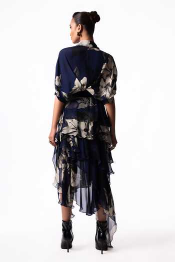 Nupur Kanoi Studded Peplum Shirt With Printed Ruffle Skirt