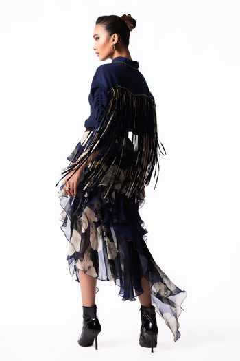 Nupur Kanoi Studded Drawstring Shirt With Printed Ruffle Skirt