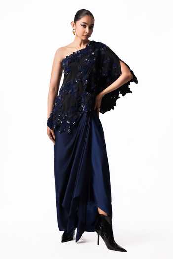 Nupur Kanoi One Shoulder Cape With Side Knot Skirt