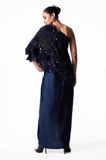 Nupur Kanoi One Shoulder Cape With Side Knot Skirt