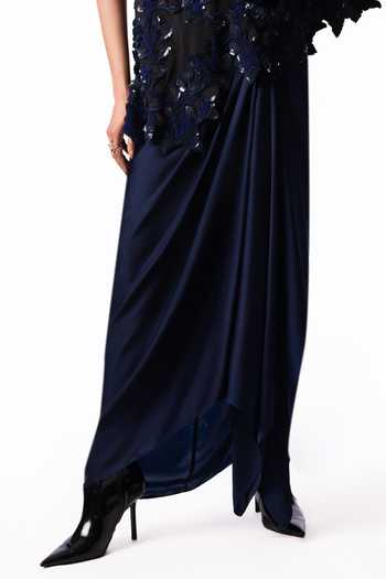 Buy Nupur Kanoi Black Crepe, Satin, Lycra One Shoulder Cape With Side Knot Skirt Online at Aza Fashions Buy_Nupur Kanoi_Black Crepe, Satin, Lycra One Shoulder Cape With Side Knot Skirt _Online_at_Aza_Fashions