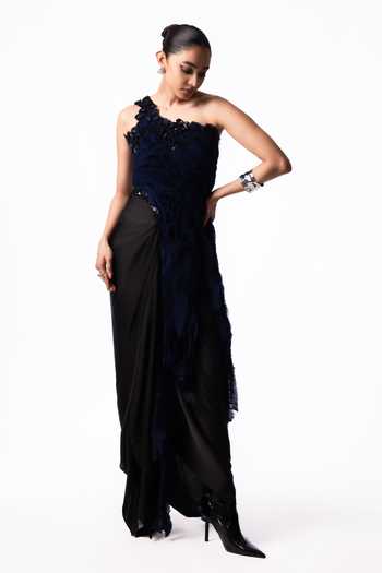Nupur Kanoi Sequin Fur Top With Front Knot Skirt