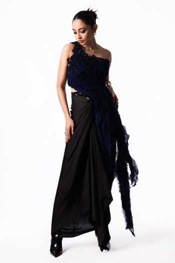 Nupur Kanoi Sequin Fur Top With Front Knot Skirt