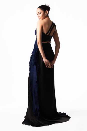 Nupur Kanoi Sequin Fur Top With Trail Skirt