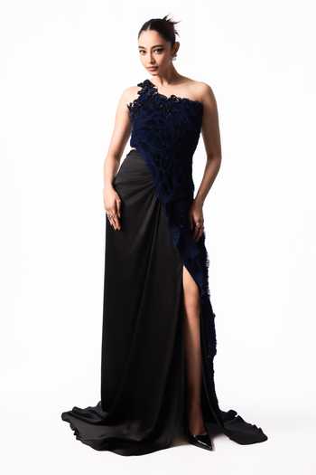 Nupur Kanoi Sequin Fur Top With Trail Skirt
