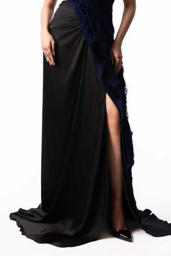 Buy Nupur Kanoi Blue Crepe, Chiffon, Lycra, Satin One Shoulder Sequin Fur Top With Trail Skirt Online at Aza Fashions Buy_Nupur Kanoi_Blue Crepe, Chiffon, Lycra, Satin One Shoulder Sequin Fur Top With Trail Skirt _Online_at_Aza_Fashions