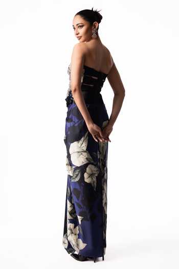 Nupur Kanoi Printed Tube Fur Top With Front Knot Skirt
