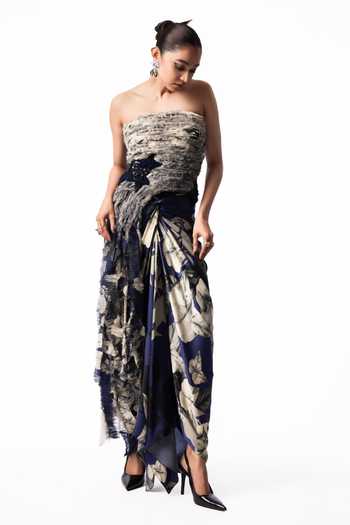 Nupur Kanoi Printed Tube Fur Top With Front Knot Skirt