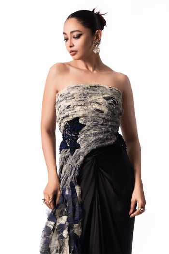 Shop Nupur Kanoi Off White Crepe, Chiffon, Lycra, Printed Tube Fur Top With Front Knot Skirt Online at Aza Fashions Shop_Nupur Kanoi_Off White Crepe, Chiffon, Lycra, Printed Tube Fur Top With Front Knot Skirt _Online_at_Aza_Fashions