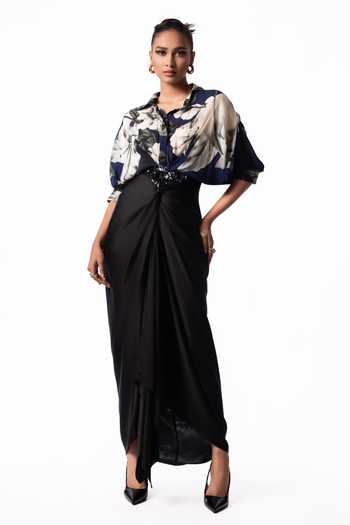 Nupur Kanoi Studded Peplum Shirt With Front Knot Skirt 
