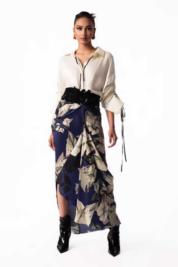 Nupur Kanoi Off White Crepe, Satin Collared Neck Printed Sequin Pick-up Shirt Dress Online at Aza Fashions Nupur Kanoi_Off White Crepe, Satin Collared Neck Printed Sequin Pick-up Shirt Dress _Online_at_Aza_Fashions