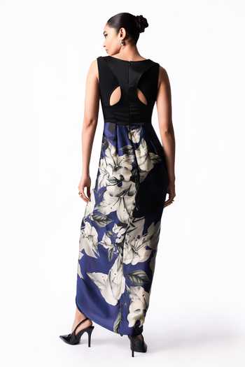 Nupur Kanoi V Neck Printed Draped Bustier Dress