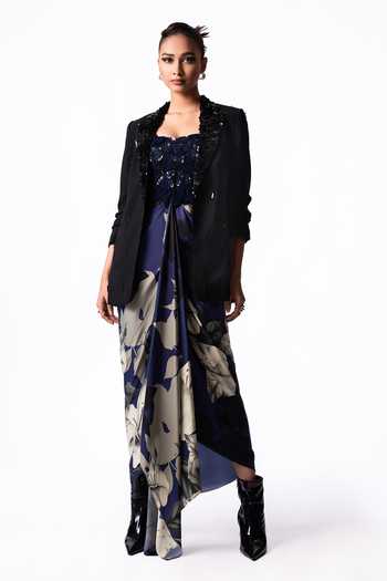 Nupur Kanoi Printed Draped Dress With Blazer