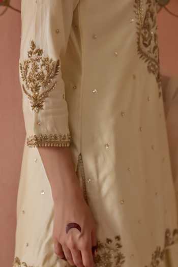 Buy Kritika Dawar Ivory Silk, Chanderi, Organza V-neck, Yes Gulnaar Embroidered Kurta Sharara Set Online at Aza Fashions Buy_Kritika Dawar_Ivory Silk, Chanderi, Organza V-neck, Yes Gulnaar Embroidered Kurta Sharara Set _Online_at_Aza_Fashions