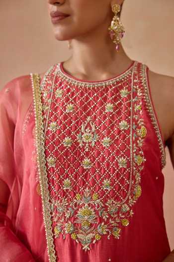 Buy Kritika Dawar Pink , Organza Halter Neck Shahira Embroidered Kurta Sharara Set Buy_Kritika Dawar_Pink , Organza Halter Neck Shahira Embroidered Kurta Sharara Set