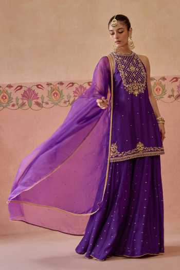 Buy Kritika Dawar Purple , Organza Halter Neck, Yes Shahira Embroidered Kurta Sharara Set Online at Aza Fashions Buy_Kritika Dawar_Purple , Organza Halter Neck, Yes Shahira Embroidered Kurta Sharara Set _Online_at_Aza_Fashions