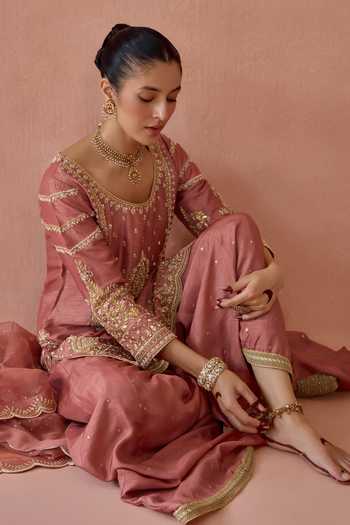 Kritika Dawar Pink , Organza Round Neck Alaya Embroidered Kurta Sharara Set at Aza Fashions Kritika Dawar_Pink , Organza Round Neck Alaya Embroidered Kurta Sharara Set _at_Aza_Fashions