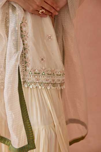 Shop Kritika Dawar Ivory Silk, Chinon, Organza Scoop Neck, Yes Sahiba Embroidered Kurta Gharara Set Online at Aza Fashions Shop_Kritika Dawar_Ivory Silk, Chinon, Organza Scoop Neck, Yes Sahiba Embroidered Kurta Gharara Set _Online_at_Aza_Fashions
