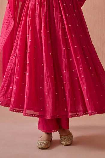 Kritika Dawar Magenta Chanderi, Cotton Round Neck Evara Embroidered Anarkali Set Online at Aza Fashions Kritika Dawar_Magenta Chanderi, Cotton Round Neck Evara Embroidered Anarkali Set _Online_at_Aza_Fashions