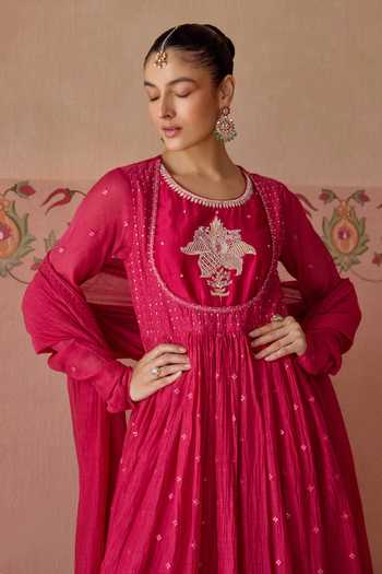 Kritika Dawar Magenta Chanderi, Cotton Round Neck Evara Embroidered Anarkali Set at Aza Fashions Kritika Dawar_Magenta Chanderi, Cotton Round Neck Evara Embroidered Anarkali Set _at_Aza_Fashions