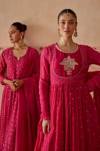 Buy Kritika Dawar Magenta Chanderi, Cotton Round Neck Evara Embroidered Anarkali Set Buy_Kritika Dawar_Magenta Chanderi, Cotton Round Neck Evara Embroidered Anarkali Set