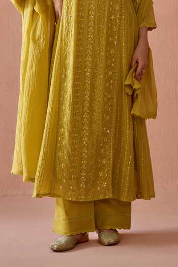Kritika Dawar Yellow Chanderi, Cotton Saanjh Sequin Embroidered Kurta Set Online at Aza Fashions Kritika Dawar_Yellow Chanderi, Cotton Saanjh Sequin Embroidered Kurta Set _Online_at_Aza_Fashions
