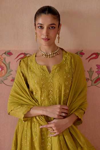Shop Kritika Dawar Yellow Chanderi, Cotton Saanjh Sequin Embroidered Kurta Set Online at Aza Fashions Shop_Kritika Dawar_Yellow Chanderi, Cotton Saanjh Sequin Embroidered Kurta Set _Online_at_Aza_Fashions