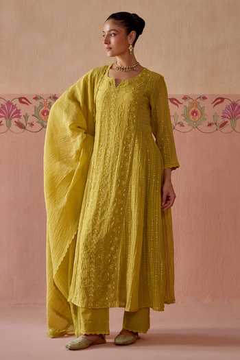 Kritika Dawar Yellow Chanderi, Cotton Saanjh Sequin Embroidered Kurta Set at Aza Fashions Kritika Dawar_Yellow Chanderi, Cotton Saanjh Sequin Embroidered Kurta Set _at_Aza_Fashions
