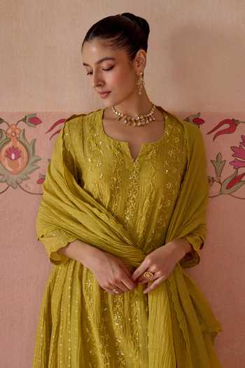 Buy Kritika Dawar Yellow Chanderi, Cotton Saanjh Sequin Embroidered Kurta Set Buy_Kritika Dawar_Yellow Chanderi, Cotton Saanjh Sequin Embroidered Kurta Set