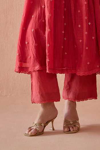 Kritika Dawar Red Chanderi, Cotton Round Neck, Yes Aayra Embroidered Kurta Set Online at Aza Fashions Kritika Dawar_Red Chanderi, Cotton Round Neck, Yes Aayra Embroidered Kurta Set _Online_at_Aza_Fashions