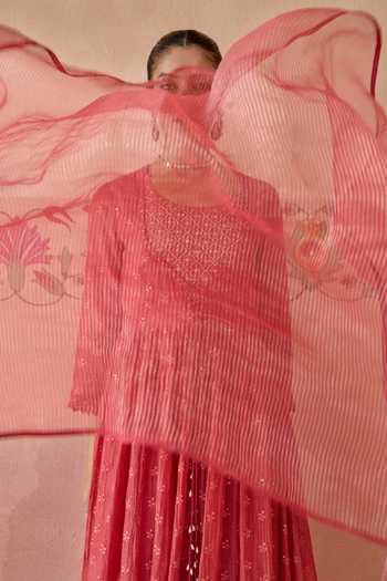 Buy Kritika Dawar Pink Chanderi, Cotton, Organza Scoop Neck Falak Embroidered Aanarkali Set Online at Aza Fashions Buy_Kritika Dawar_Pink Chanderi, Cotton, Organza Scoop Neck Falak Embroidered Aanarkali Set _Online_at_Aza_Fashions