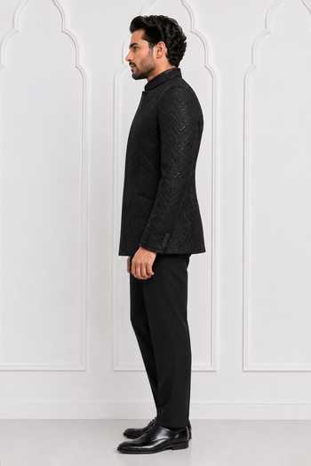 Nivedita Saboo_Black Knit Beads Shimmery Bandhgala _Online_at_Aza_Fashions