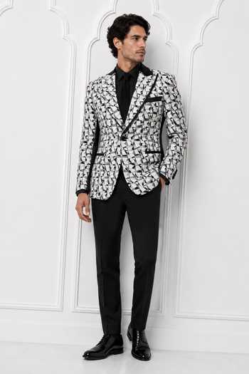 Nivedita Saboo_Black Jacquard Embroidery, Sequins Abstract Mosaic Woven Tuxedo _Online_at_Aza_Fashions