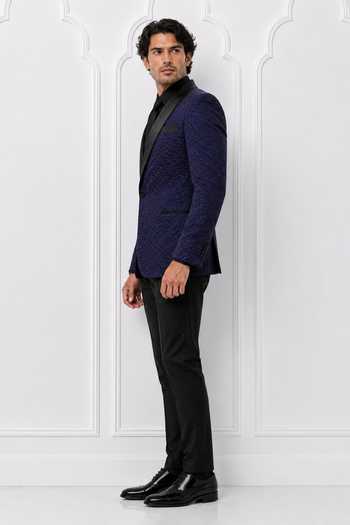 Nivedita Saboo Blue Crepe, Knit Embroidery Quilted Textured Pattern Tuxedo Online at Aza Fashions Nivedita Saboo_Blue Crepe, Knit Embroidery Quilted Textured Pattern Tuxedo _Online_at_Aza_Fashions