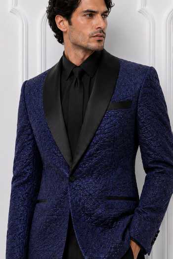 Buy Nivedita Saboo Blue Crepe, Knit Embroidery Quilted Textured Pattern Tuxedo Online at Aza Fashions Buy_Nivedita Saboo_Blue Crepe, Knit Embroidery Quilted Textured Pattern Tuxedo _Online_at_Aza_Fashions